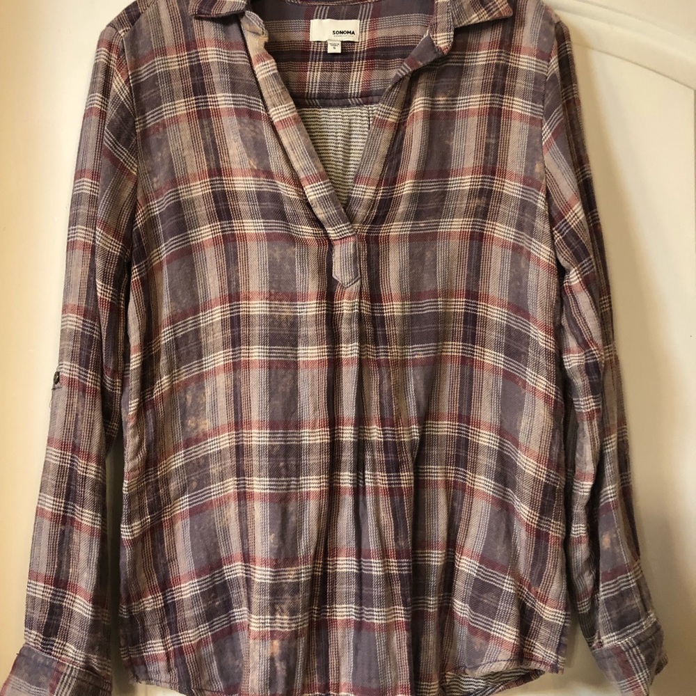 Distressed flannel shirt